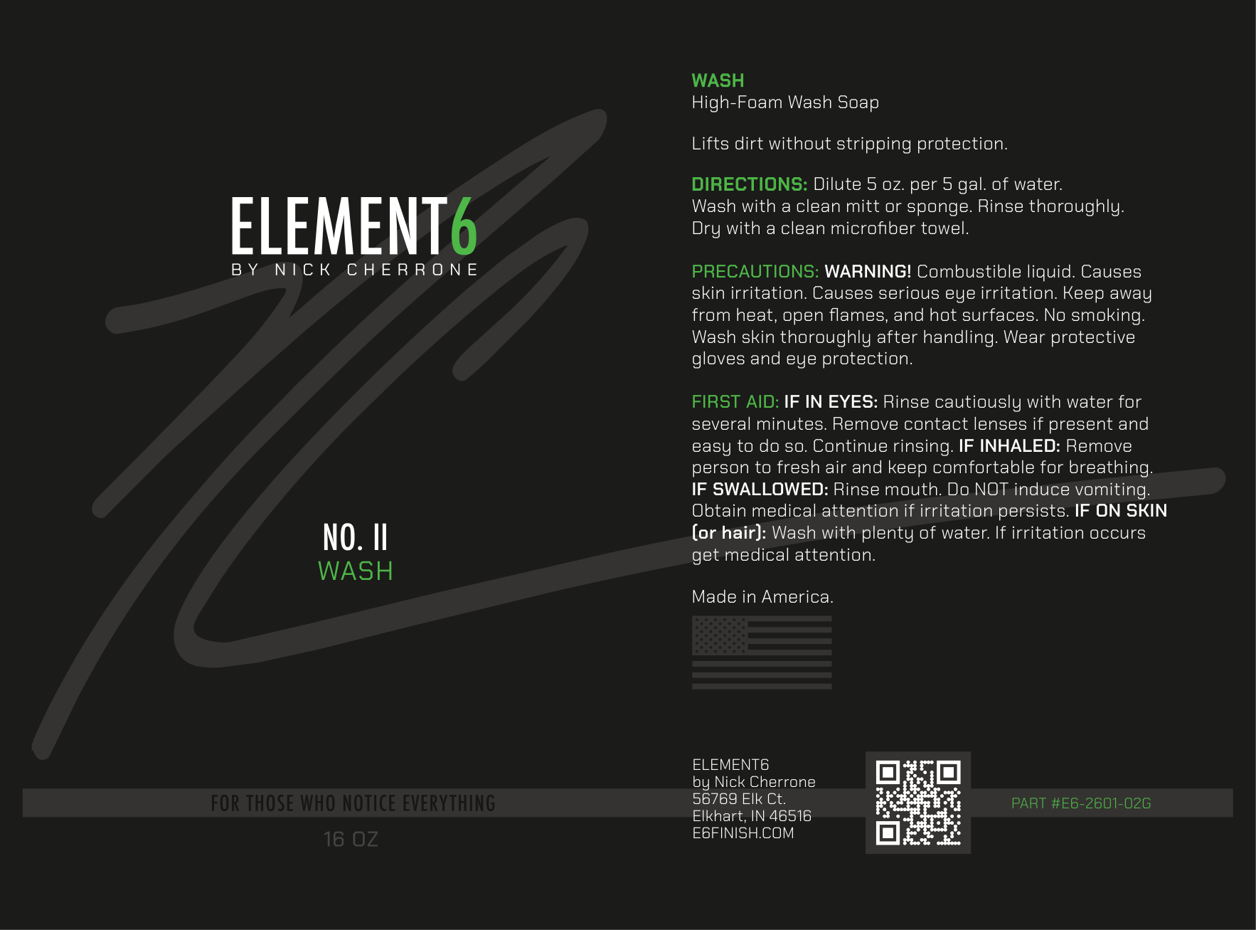 Element6 WASH bottle label
