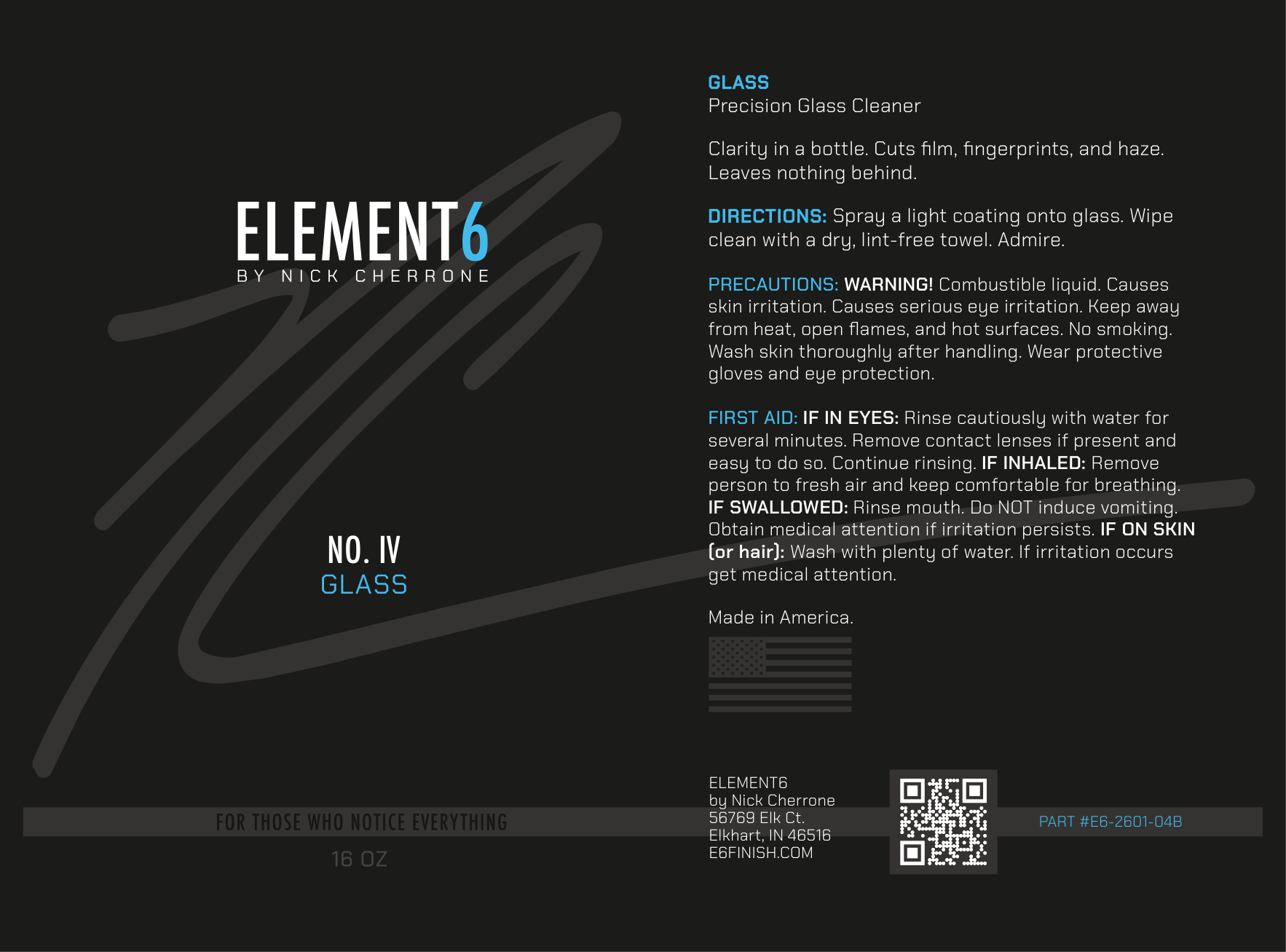 Element6 GLASS bottle label