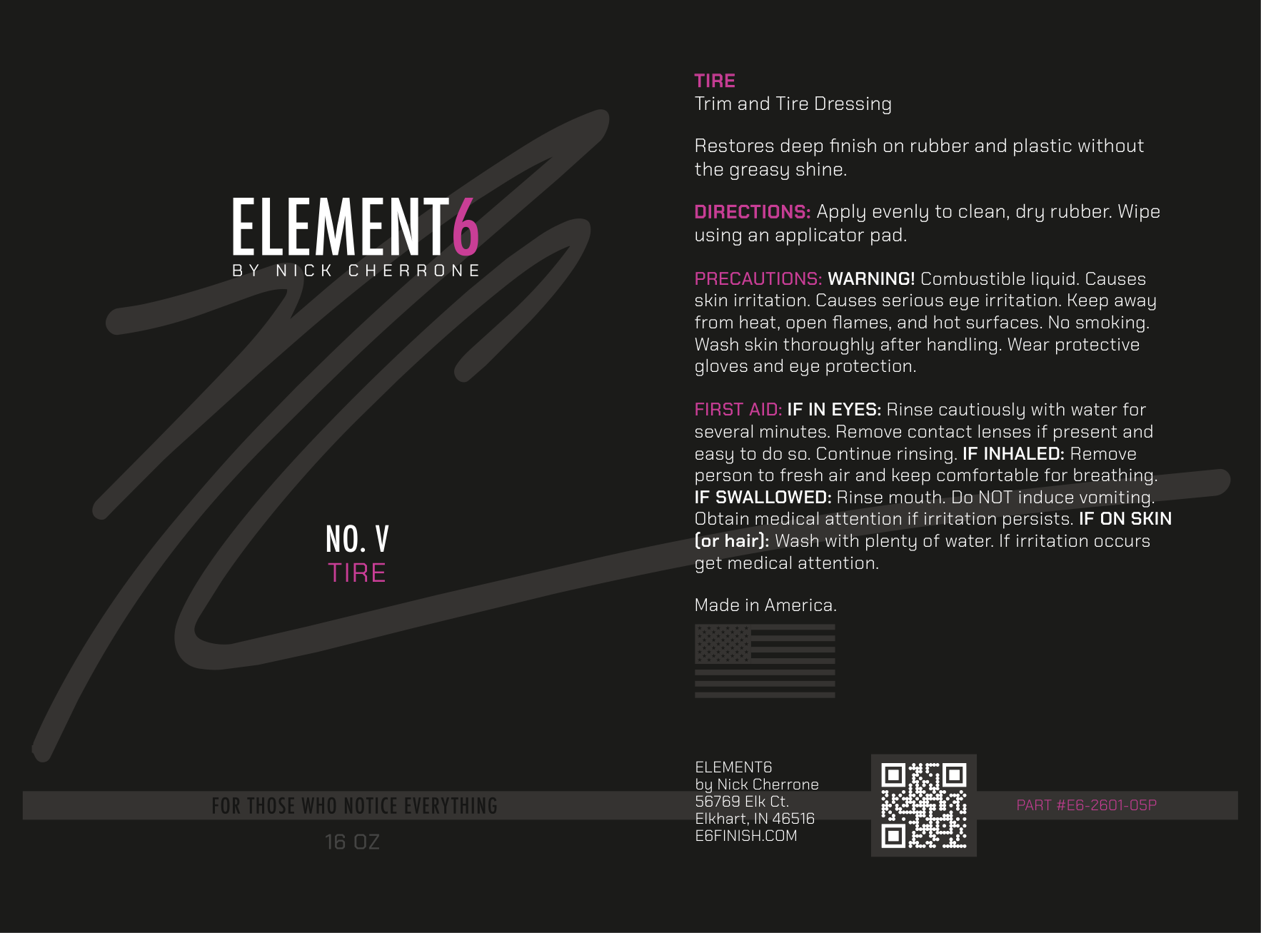 Element6 TIRE bottle label